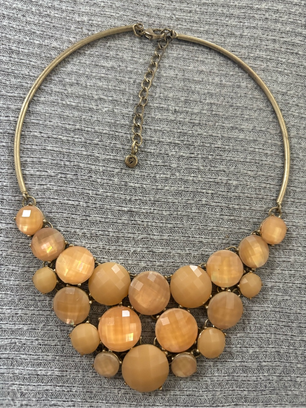 Vintage Versano marked gold tone peach orang adjustable chain statement necklace